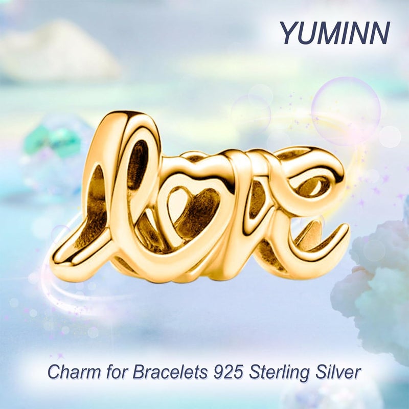 YUMINN 925 Sterling Silver Charms for Bracelets Gold Love and Heart Charms Cherry Blossom Dangle Beads Jewelry for Women - Image 3